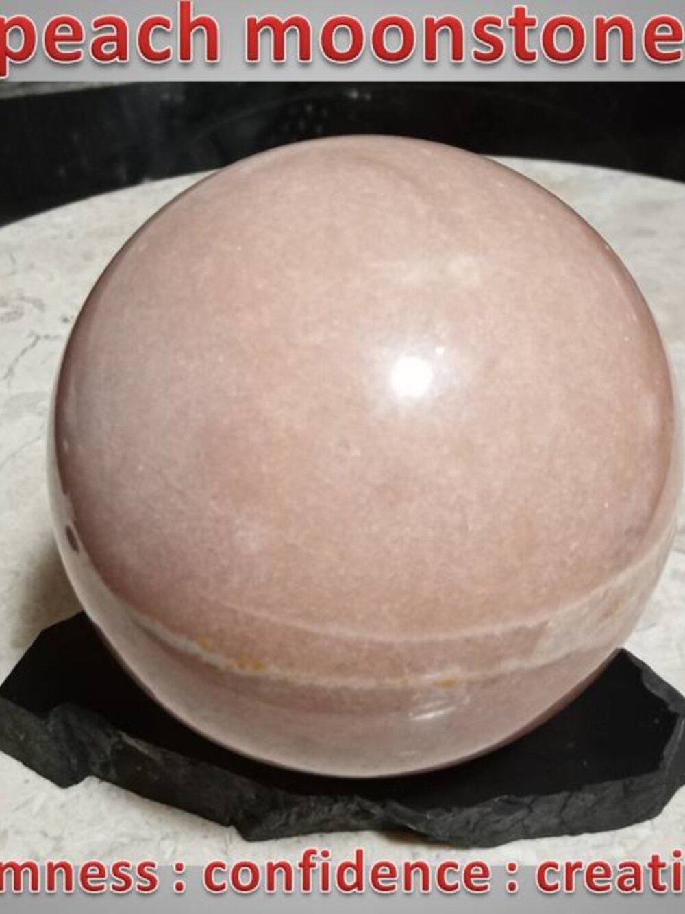 84mm peach moonstone sphere stone rock crystal CALMNESS intuition CREATIVITY 01